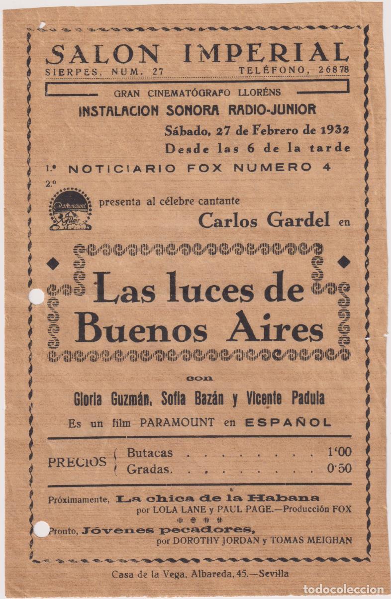 Cine: Las Luces de Buenos Aires. Sencillo (20x13) Sal&oacute;n Imperial, Sevilla, 27 Febrero 1932