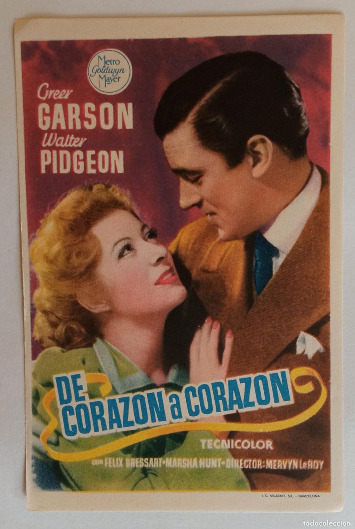  Flyers Publicitaires de films Anciens: PROGRAMA DE CINE. GREER GARSON. WALTER PIDGEON. DE CORAZ&Oacute;N A CORAZ&Oacute;N