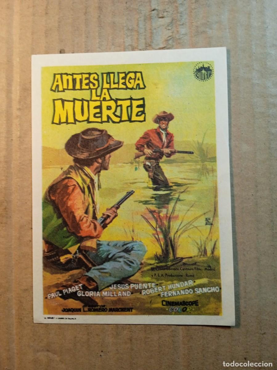 Cine: FOLLETO DE MANO CON PUBLICIDAD ANTES LLEGA LA MUERTE