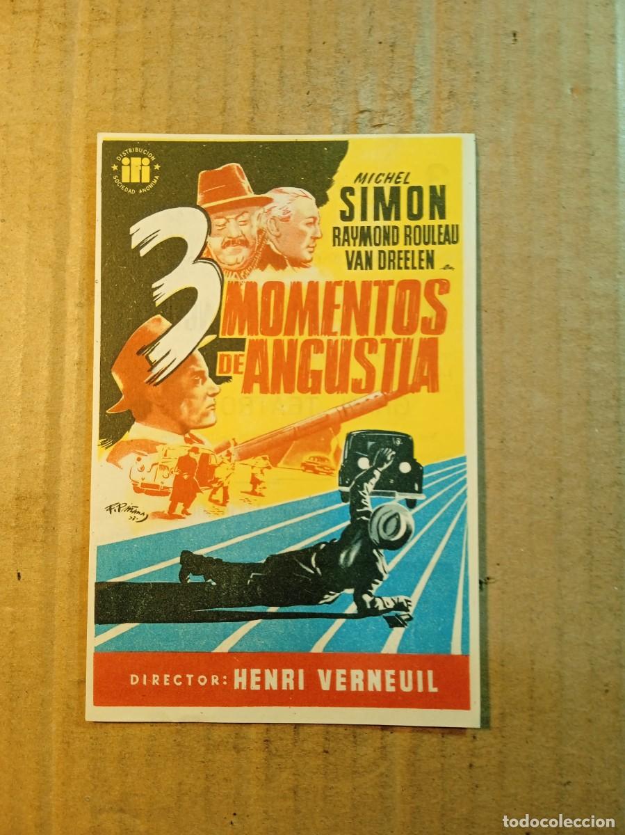 Cine: FOLLETO DE MANO CON PUBLICIDAD 3 MOMENTOS DE ANGUSTIA
