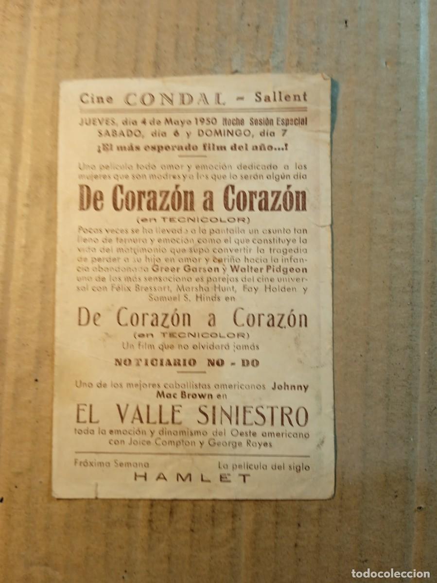 Cine: FOLLETO DE MANO CON PUBLICIDAD DE CORAZON A CORAZON - Foto 2