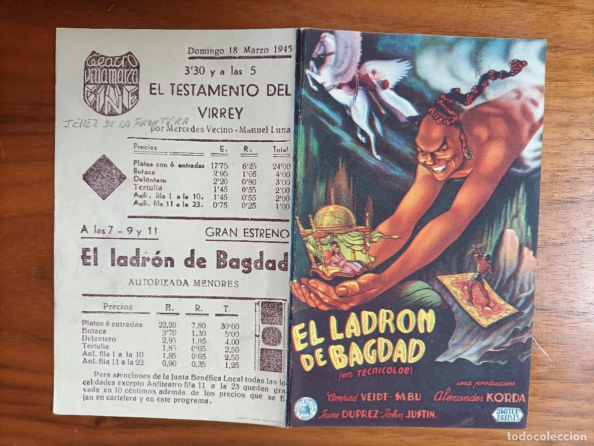 Cine: EL LADRON DE BAGDAD. C/P. TEATRO CINE VILLAMARTA. 1944. SAB&Uacute;.
