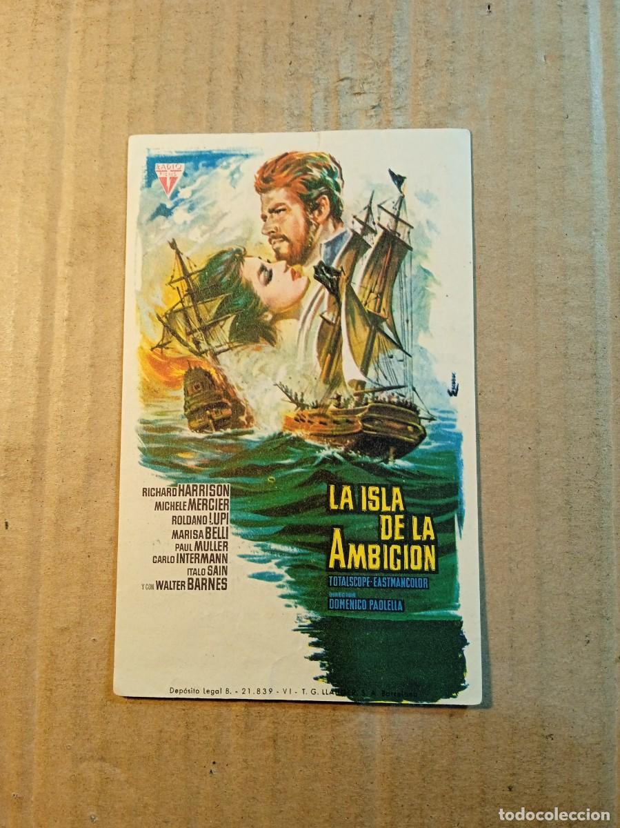 Cine: FOLLETO DE MANO CON PUBLICIDAD LA ISLA DE LA AMBICION