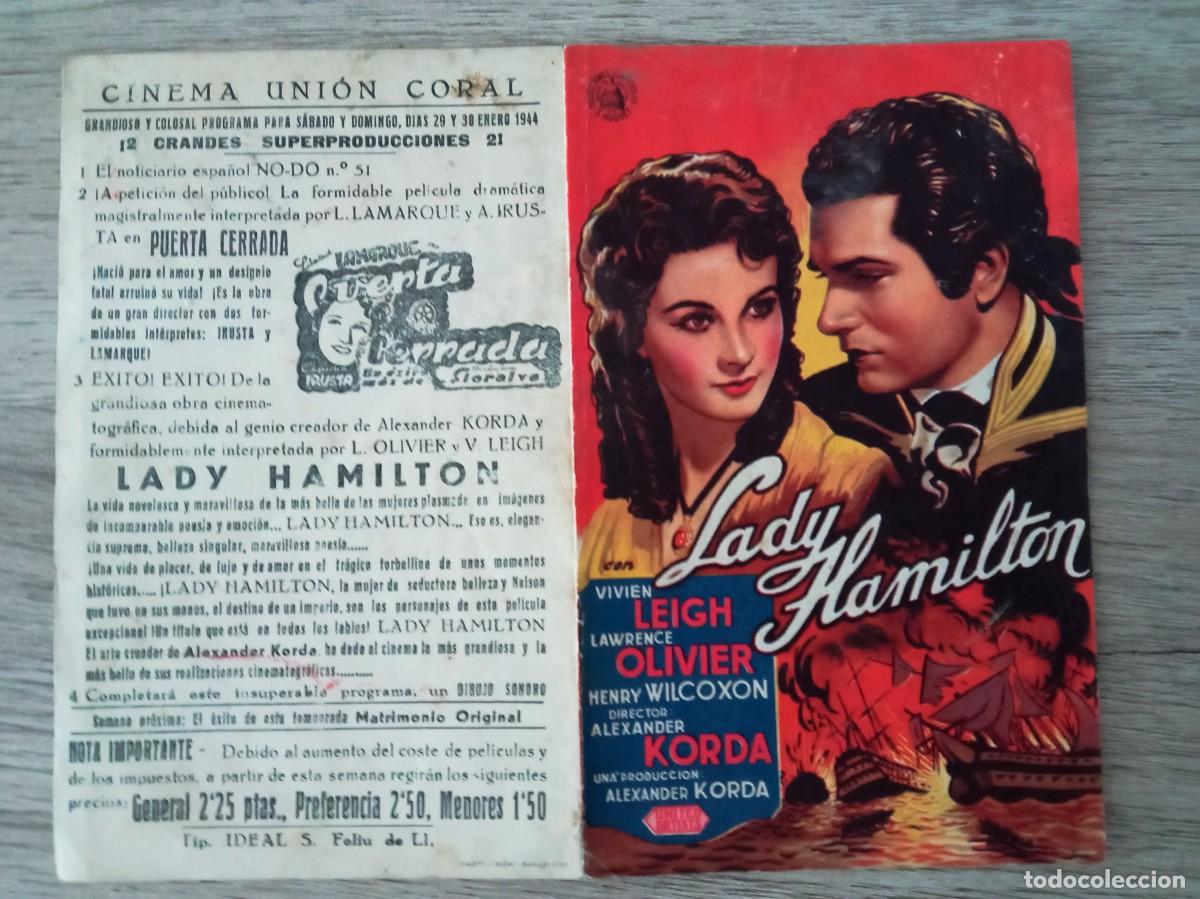 Cine: LADY HAMILTON, VIVIEN LEIGH, LAURENCE OLIVIER, CINEMA UNION CORAL, 1944