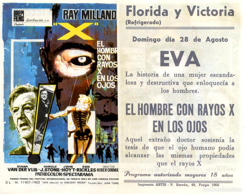 Cine: FOLLETO DE MANO ORIGINAL EL HOMBRE CON RAYOS X EN LOS OJOS CINE FLORIDA 1966 HUESCA
