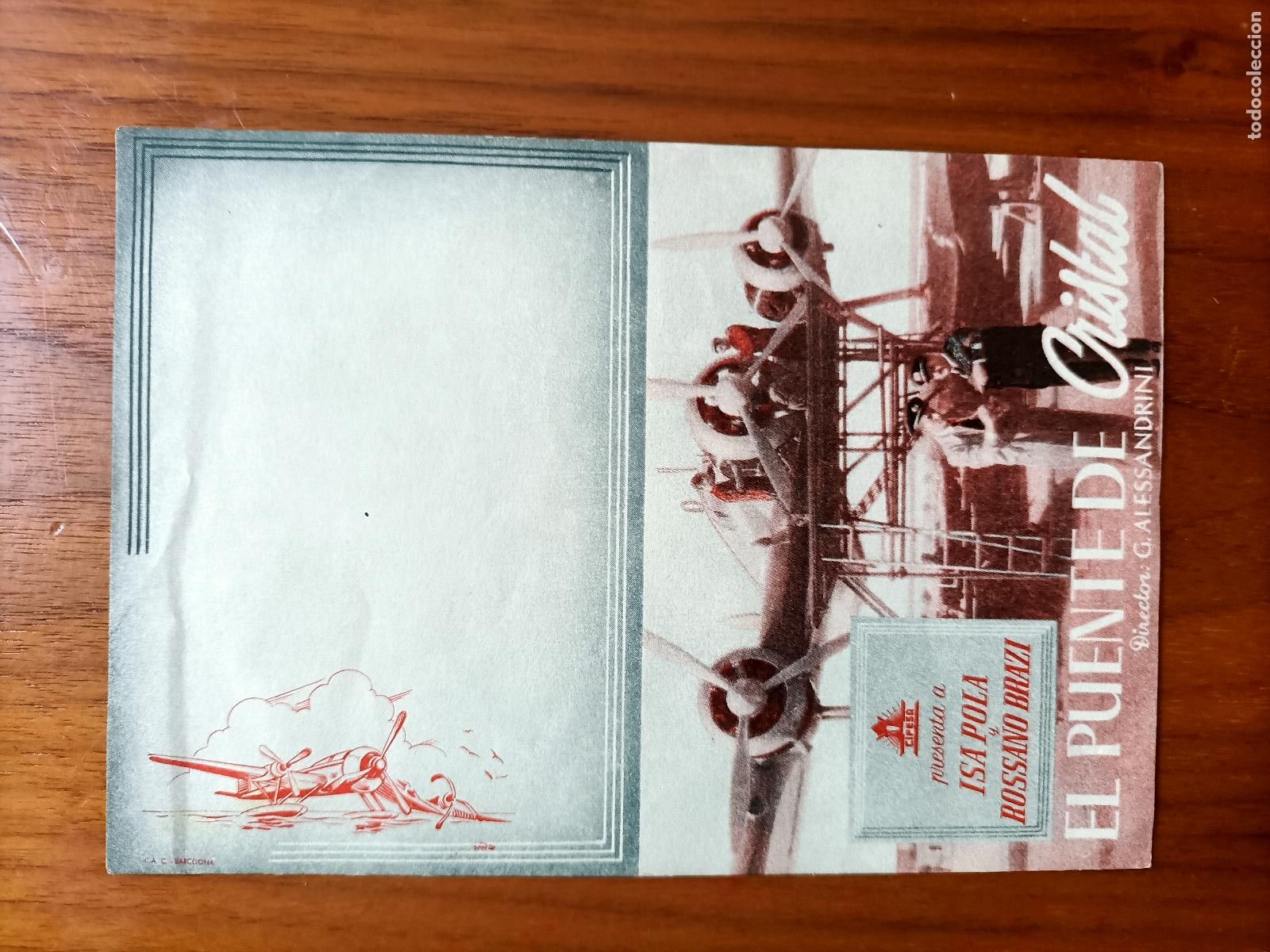  Flyers Publicitaires de films Anciens: EL PUENTE DE CRISTAL. 1940, ES DOBLE, ISA POLA, ROSSANO BRAZI. COMO NUEVO