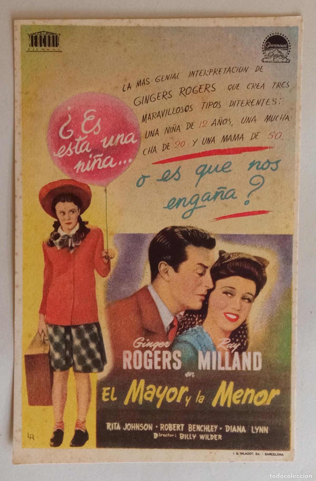 Cine: PROGRAMA DE CINE. GINGER ROGERS. EL MAYOR Y LA MENOR. PORTADA DE LUIS ROND&Oacute;N