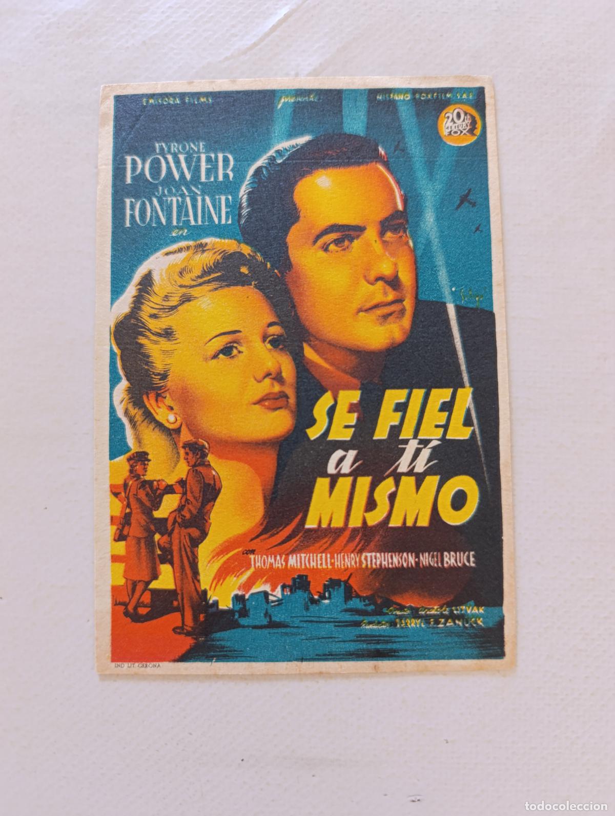 Cine: FOLLETO DE MANO - SE FIEL A TI MISMO - TYRONE POWER, JOAN FONTAINE - SIN PUBLICIDAD (150E)