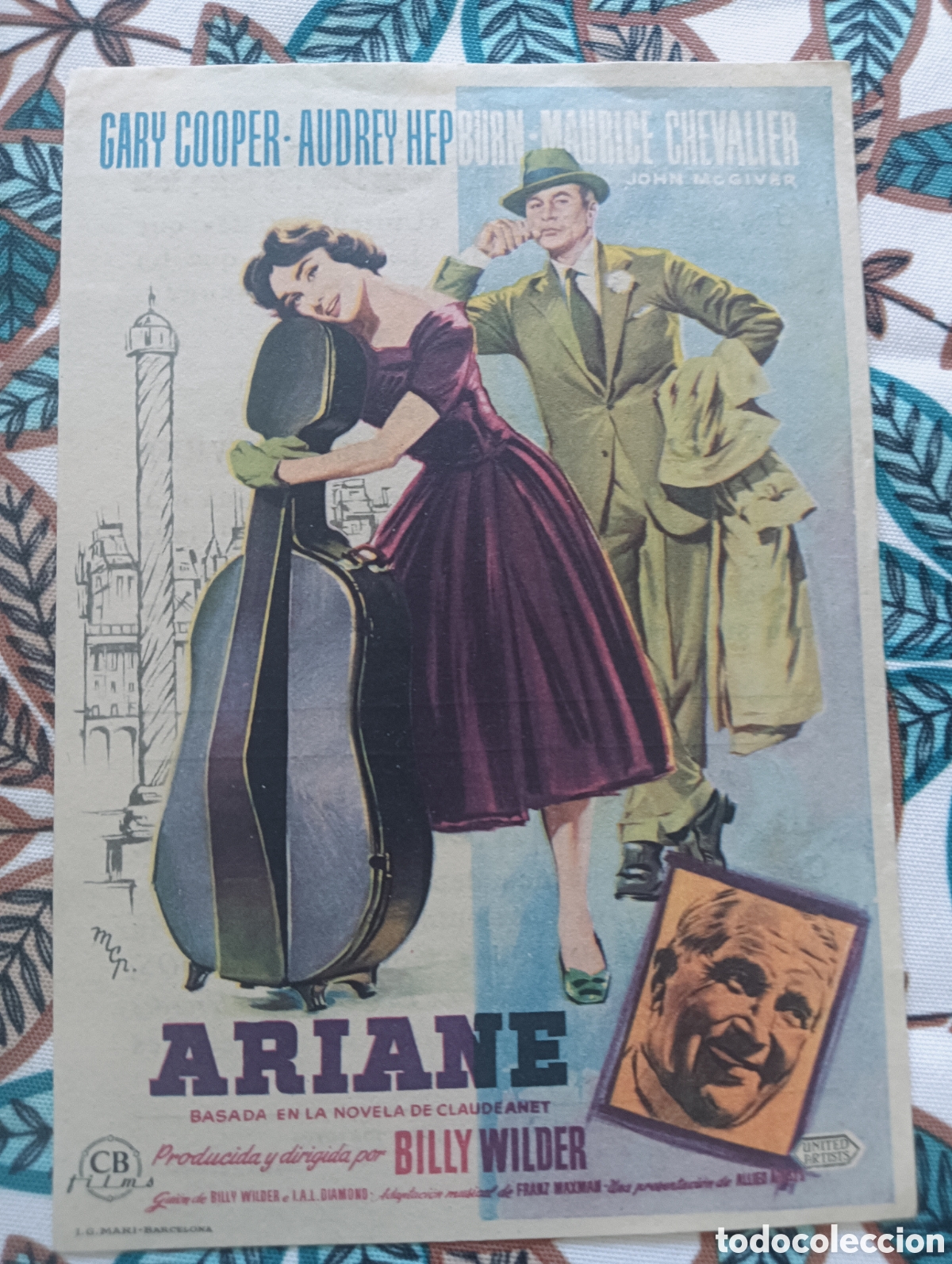 Cine: ARIANE -FOLLETO SIMPLE- GARY COOPER, AUDREY HEPBURN -CON PUBLICIDAD