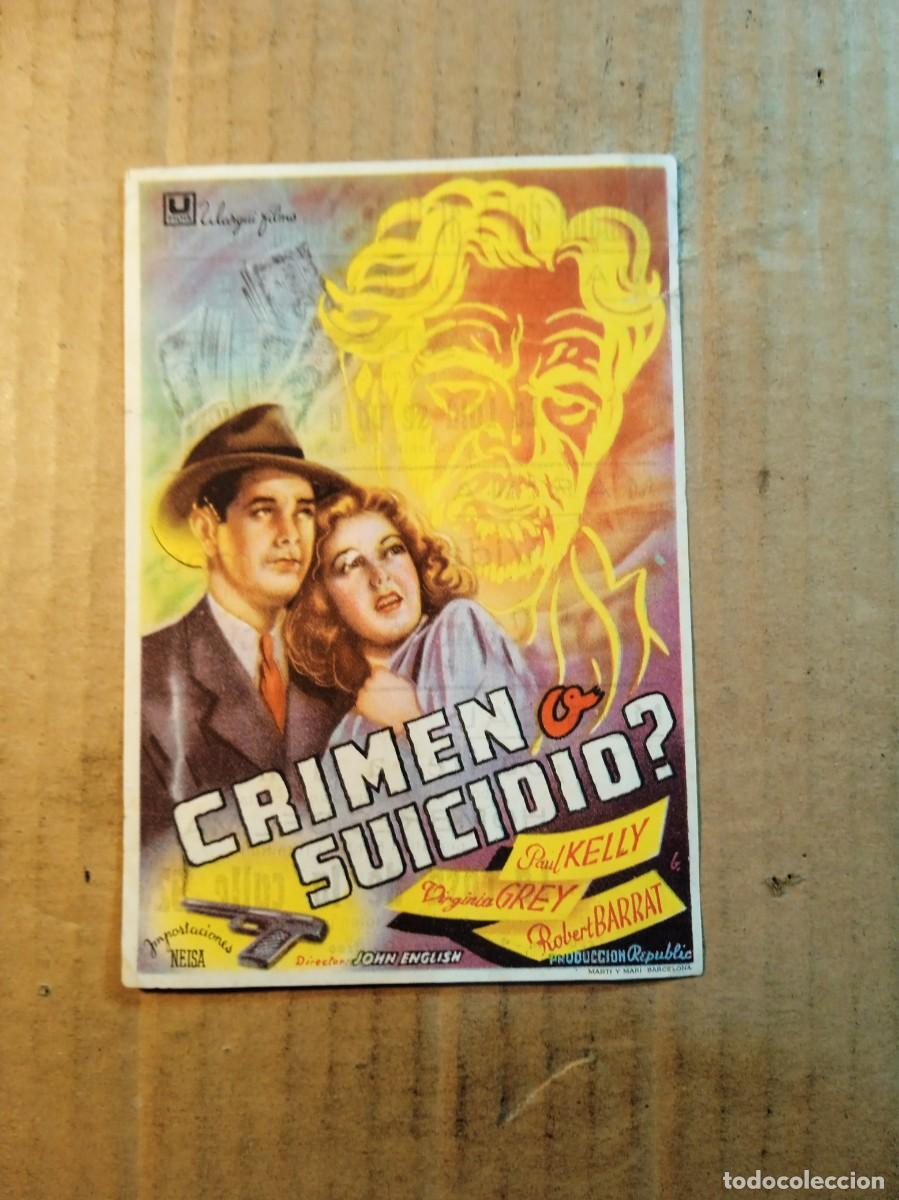 Cine: FOLLETO DE MANO CON PUBLICIDAD &iquest;CRIMEN O SUICIDIO?