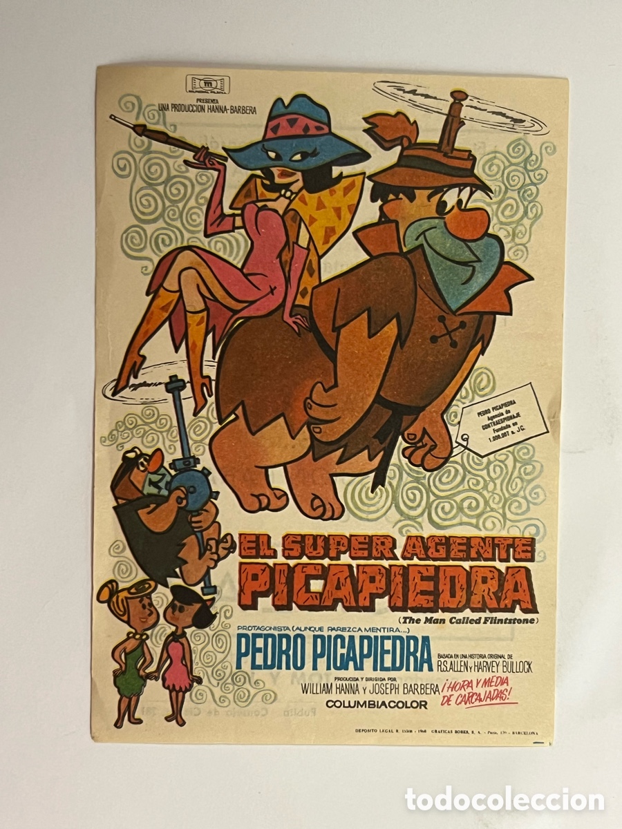 Cine: CINE ALCAZAR BARCELONA. Folleto de mano EL SUPER AGENTE PICAPIEDRA (a.1966) Infantil