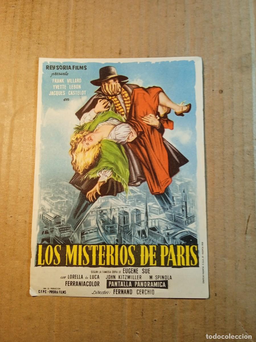 Cine: FOLLETO DE MANO CON PUBLICIDAD LOS MISTERIOS DE PARIS