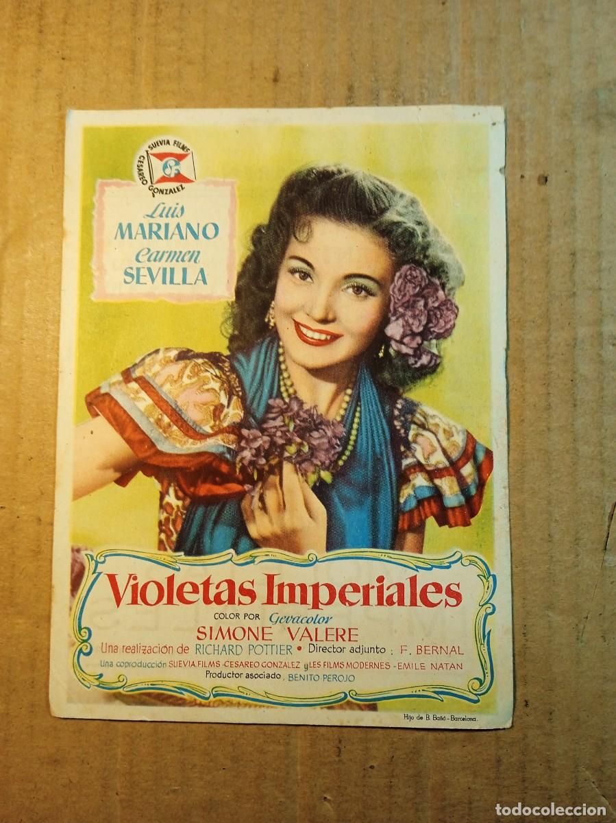 Cine: FOLLETO DE MANO CON PUBLICIDAD VIOLETAS IMPERIALES