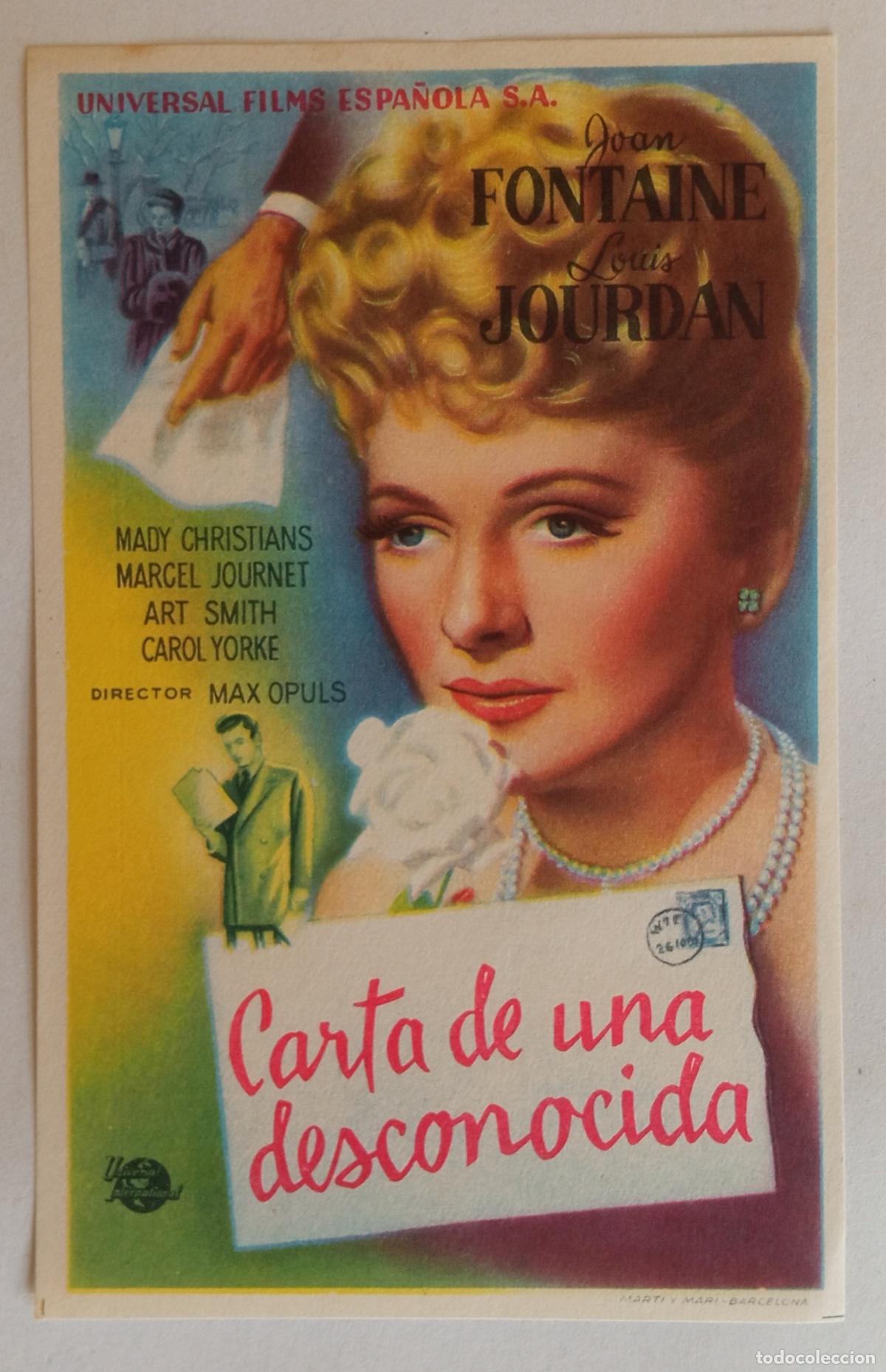 Cine: PROGRAMA DE CINE. JOAN FONTAINE. CARTA DE UNA DESCONOCIDA