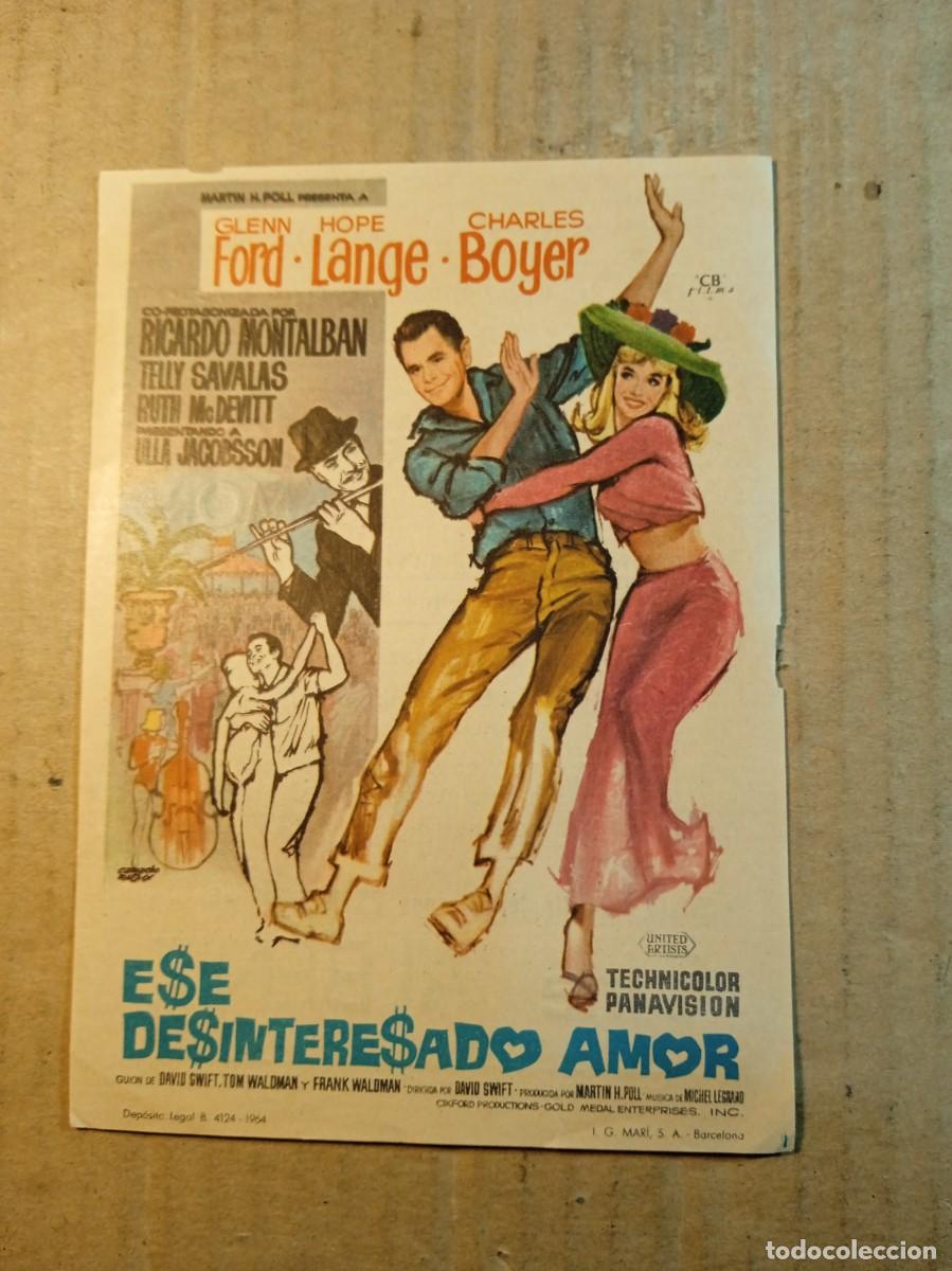 Cine: FOLLETO DE MANO CON PUBLICIDAD ESE DESINTERESADO AMOR