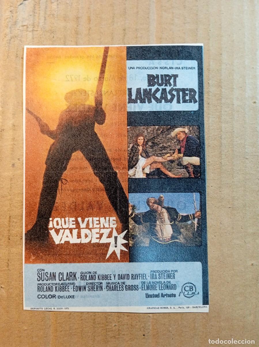 Cine: FOLLETO DE MANO CON PUBLICIDAD QUE VIENE VALDEZ