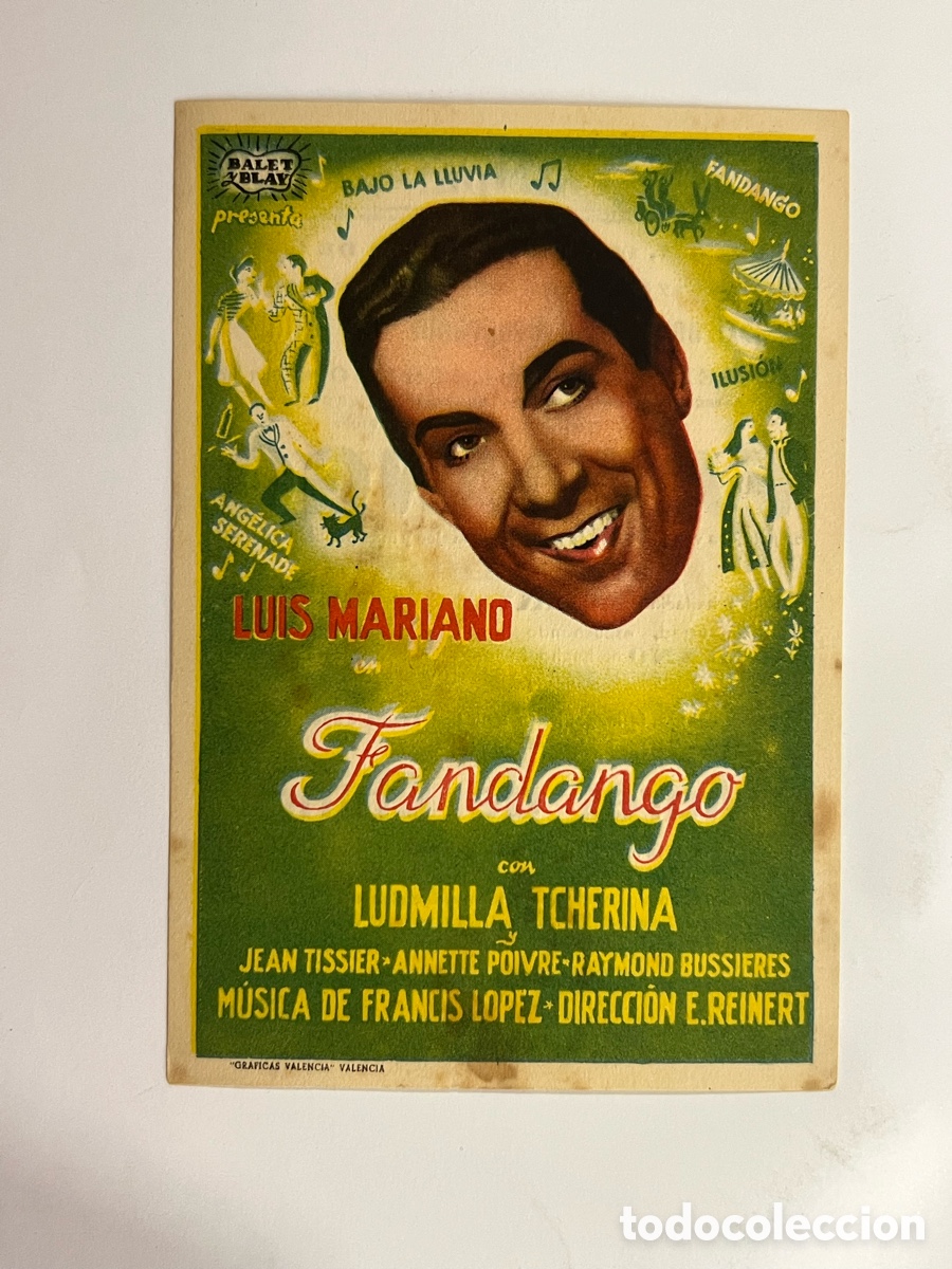 Cine: BARCELONA. Teatro Principal Cinema. Folleto de mano, FANDANGO, Luis Mariano (a.1954)