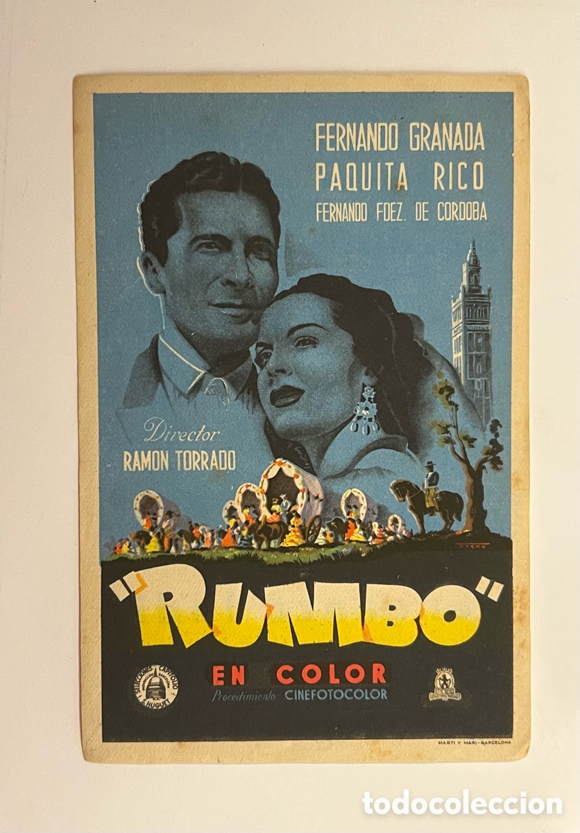 Cine: SOCIEDAD LA PRINCIPAL.. RUMBO, con Fernando Granada y Paquita Rico (a.1951) Folleto de mano