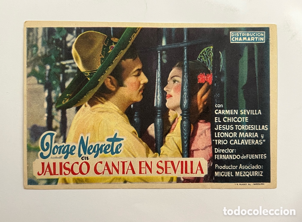 Cine: SOCIEDAD LA PRINCIPAL. Folleto de mano JORGE NEGRETE en JALISCO CANTA EN SEVILLA (a.1950)