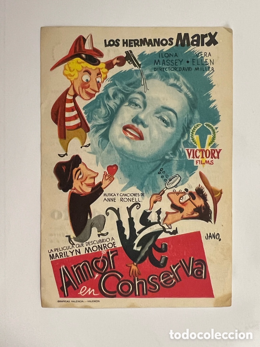 Cine: TARREGA. MAJESTIC CINEMA. Programa Amor en conserva, los Hermanos Marx y Marilyn Monroe (a.1954)