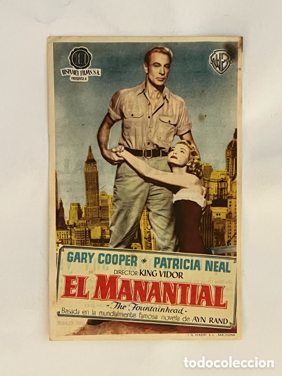 Cine: T&Aacute;RREGA. MAJESTIC CINEMA.. Programa EL MANANTIAL, con GARY COOPER, PATRICIA NEAL (a.1955)