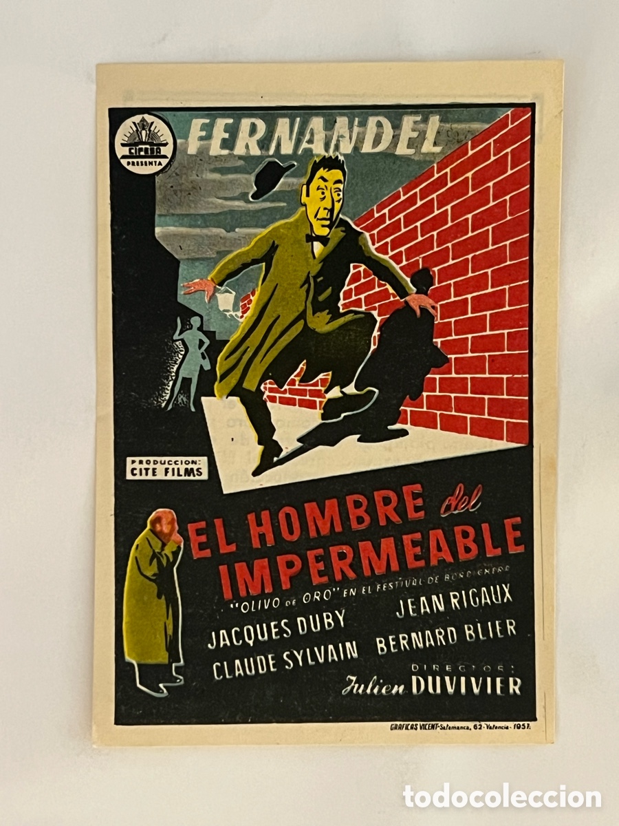 Cine: T&Aacute;RREGA. MAJESTIC CINEMA.. Programa EL HOMBRE DEL IMPERMEABLE (a.1958)