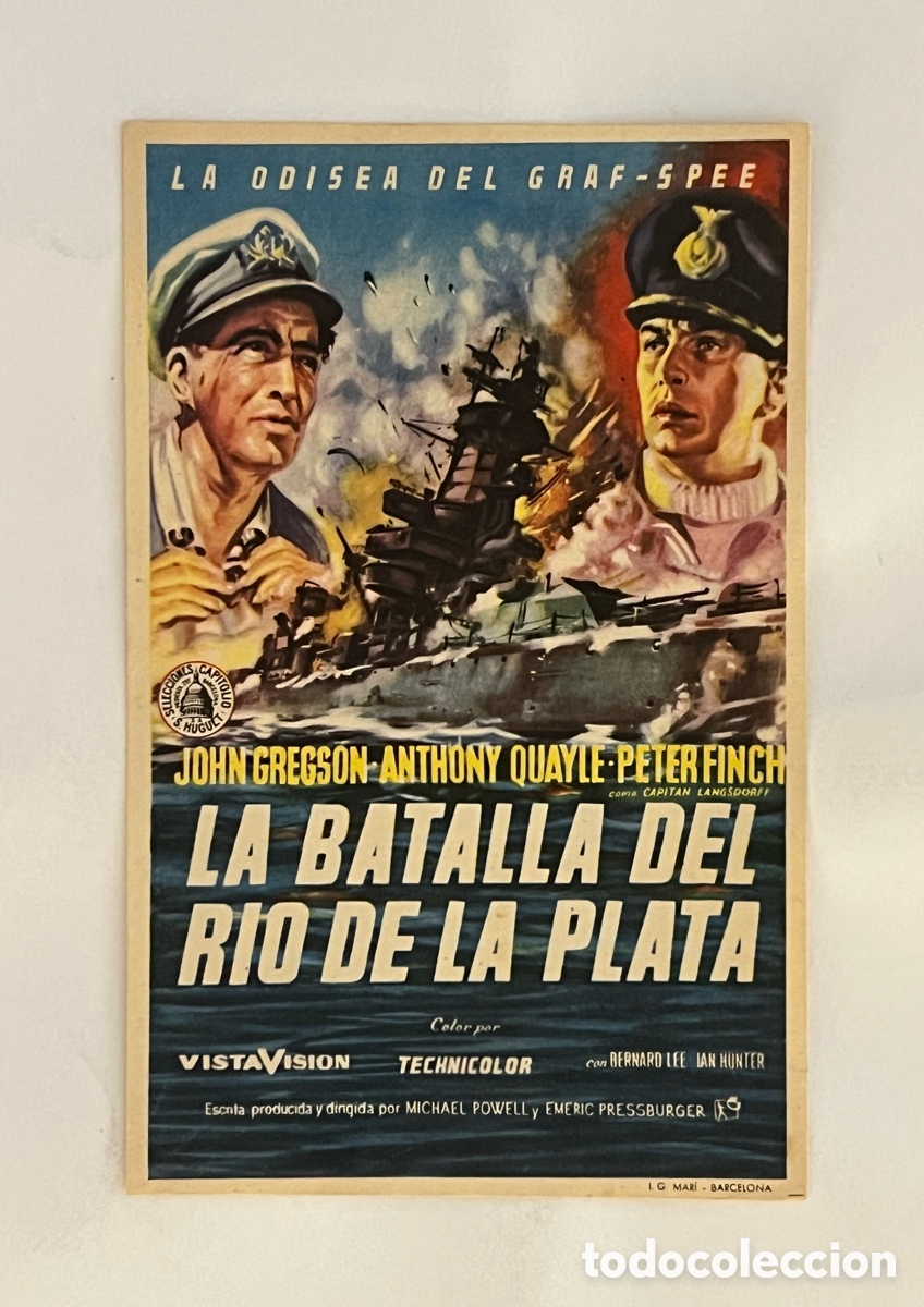 Cine: FOLLETO CINE. LA BATALLA DEL RIO DE LA PLATA, con JOHN GREGSON, ANTHONY QUAYLE.. (h.1956?)