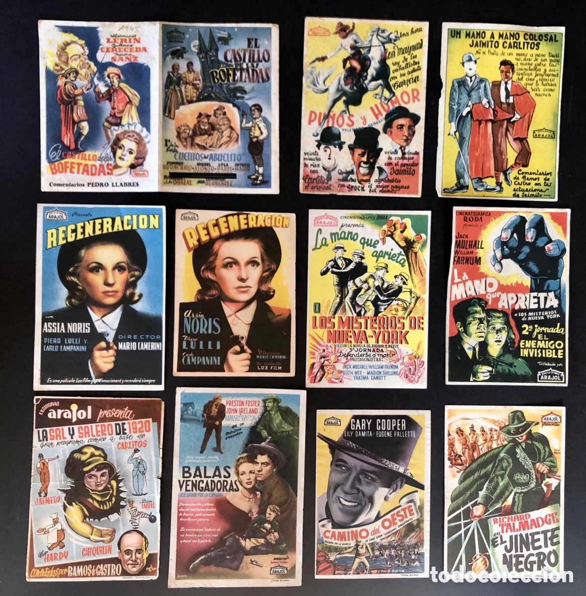  Flyers Publicitaires de films Anciens: LOTE DE ONCE PROGRAMAS DE CINE - ARAJOL -