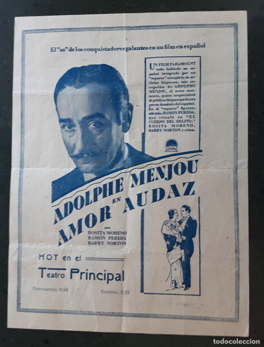 Cine: AMOR AUDAZ, ADOLPHE MENJOU, ROSITA MORENO, RAM&Oacute;N PEREDA.