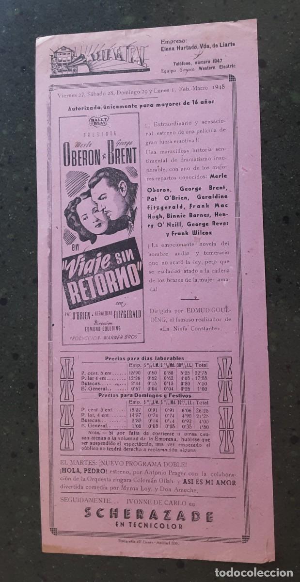 Cine: VIAJE SIN RETORNO, MERLE OBERON, GEORGE BRENT. Programa local.