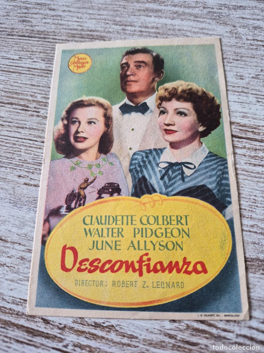 Folhetos de m&atilde;o de filmes antigos de cinema: Desconfianza | Claudette Colbert Walter Pidgeon | Programa cine folleto