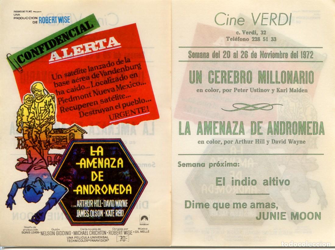 Cine: FOLLETO DE MANO ORIGINAL LA AMENAZA DE ANDROMEDA CINE VERDI 1972 BARCELONA