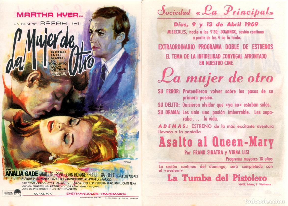 Cine: FOLLETO DE MANO ORIGINAL LA MUJER DEL OTRO ANALIA GAD&Eacute; CINE SOCIEDAD LA PRINCIPAL 1969 BARCELONA