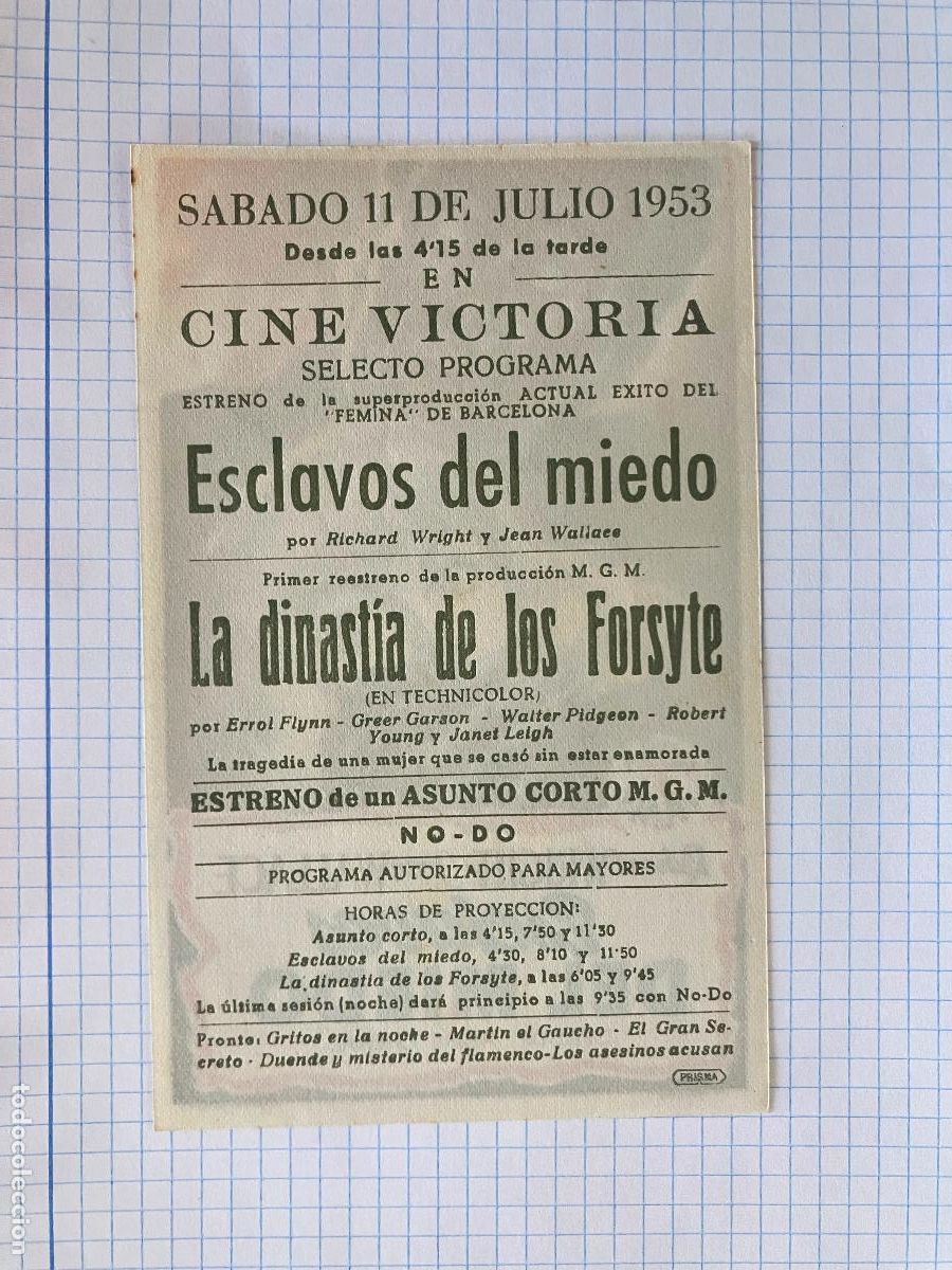 Cine: Esclavos del miedo - Programa de cine Badalona C/P 1953 - Foto 2