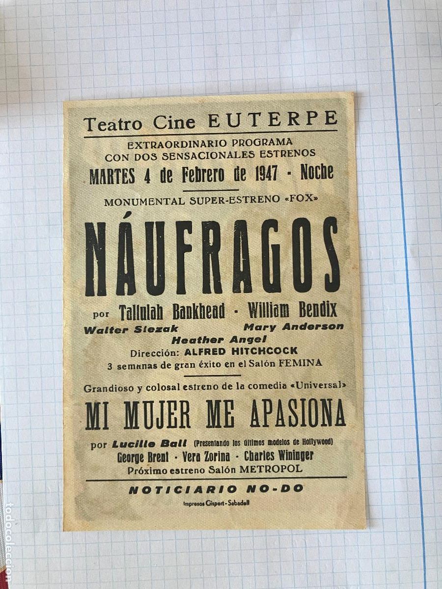Cine: Naufragos - Programa de cine Sabadell C/P 1947 - Foto 2