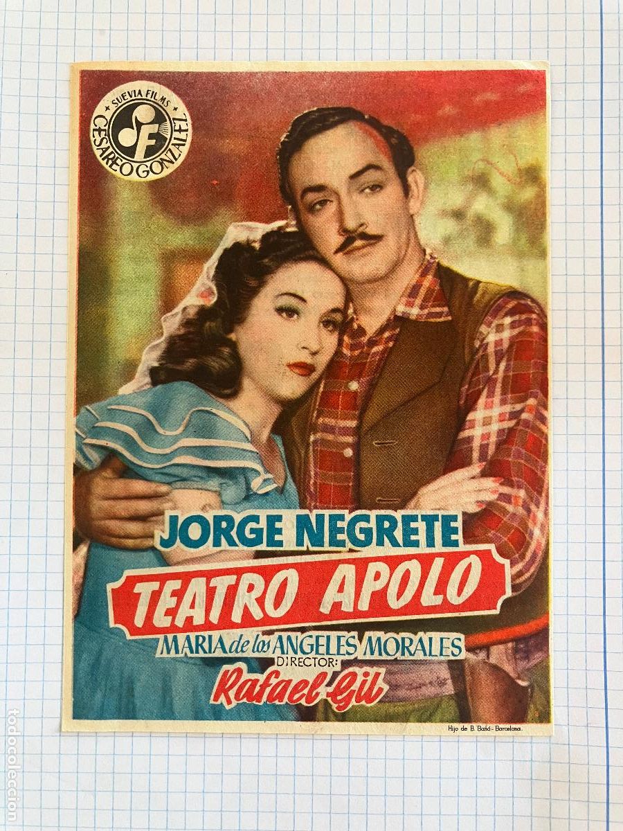 Cine: Teatro Apolo - Jorge Negrete - Programa de cine - C/P Sant Feliu de Gu&iacute;xols 1951