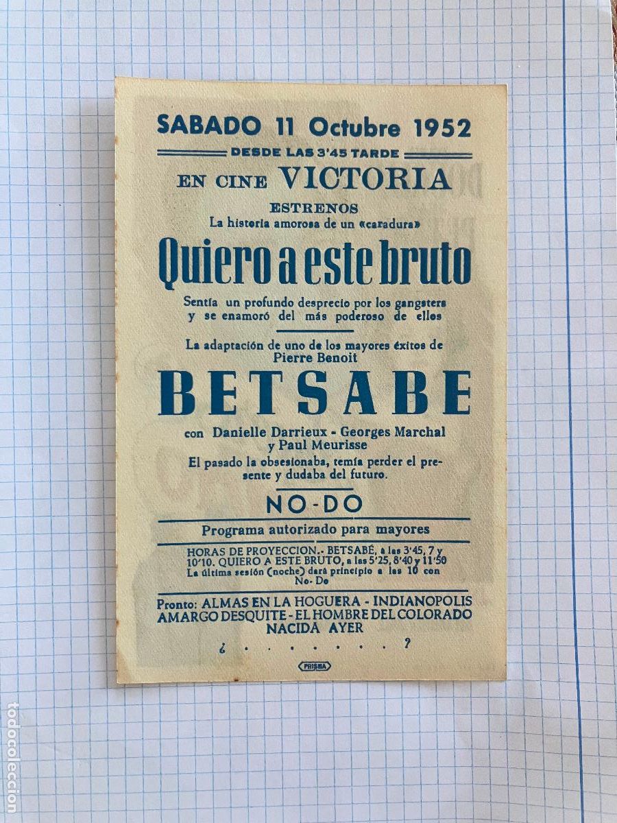 Cine: Quiero a este bruto - Programa de cine Badalona C/P 1952 - Foto 2