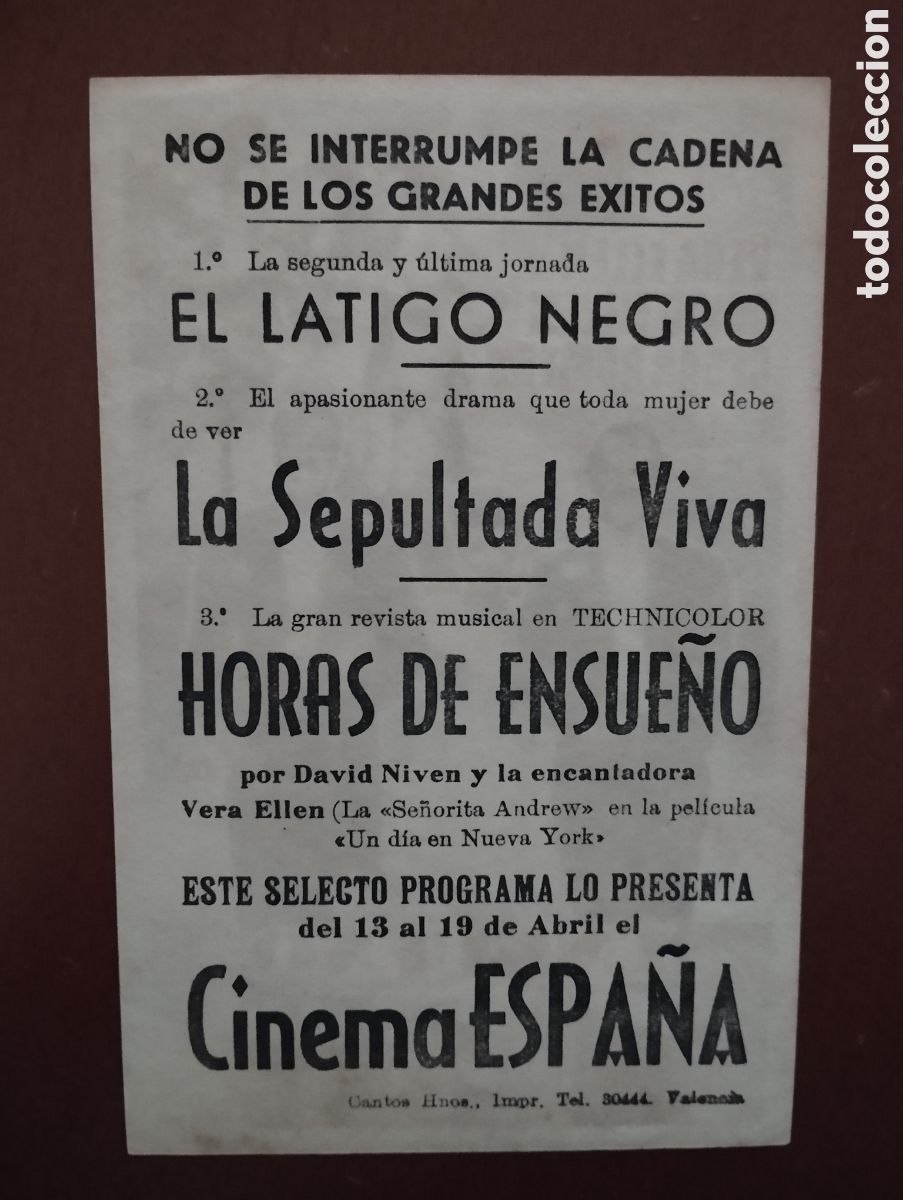 Cine: Folleto Programa de cine - HORAS DE ENSUE&Ntilde;O - Foto 2