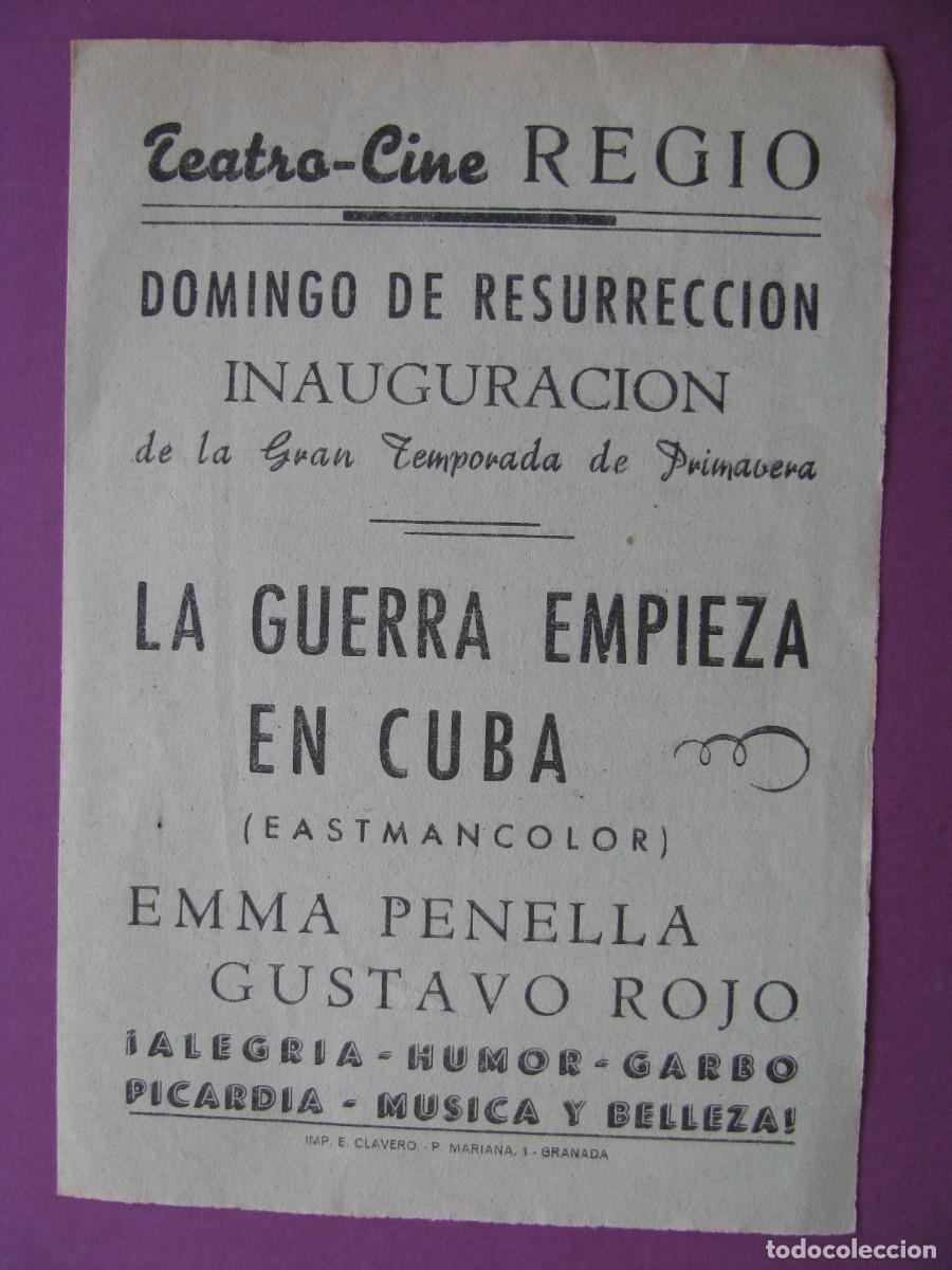 Cine: FOLLETO DE MANO, CANCIONERO DE LA PELICULA LA GUERRA EMPIEZA EN CUBA. TEATRO CINE REGIO. GRANADA.