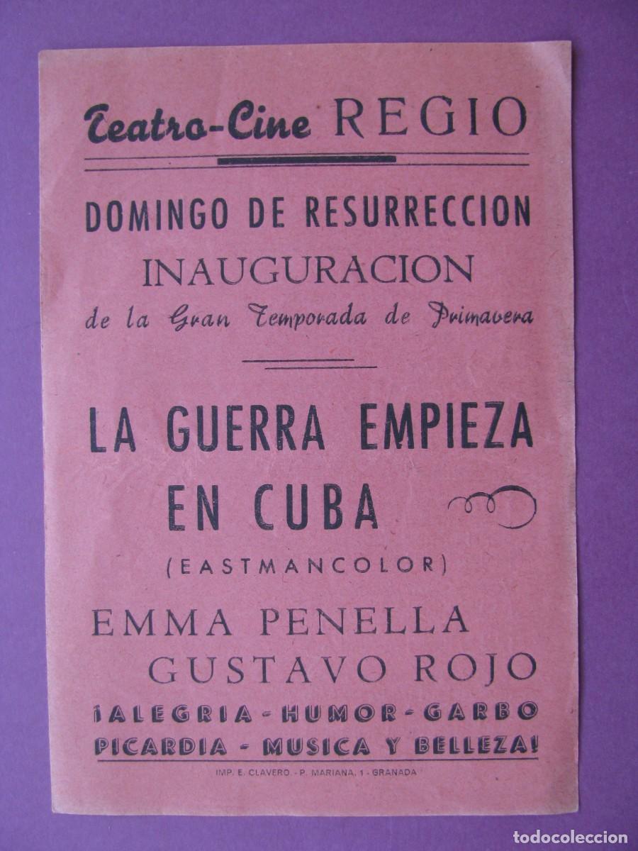 Cine: FOLLETO DE MANO, CANCIONERO DE LA PELICULA LA GUERRA EMPIEZA EN CUBA. TEATRO CINE REGIO. GRANADA.