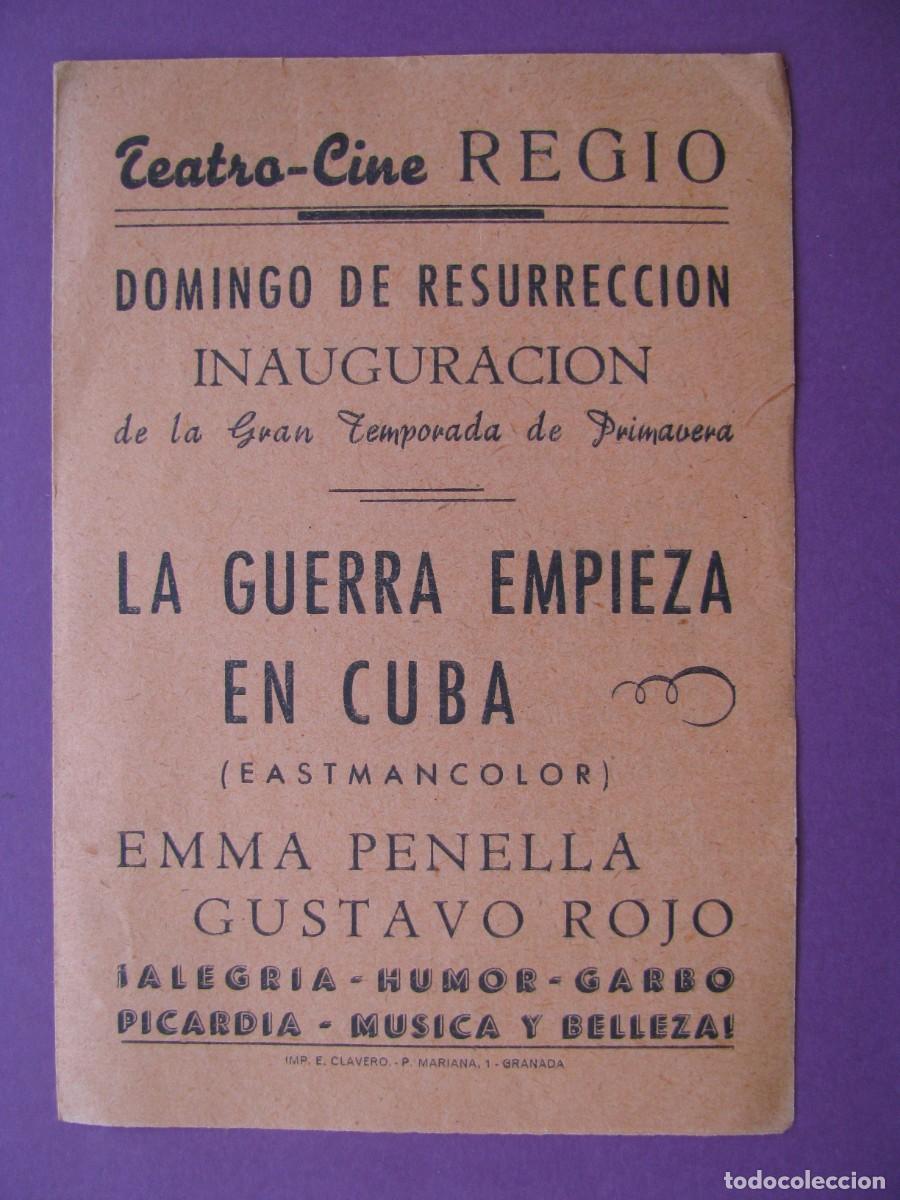 Cine: FOLLETO DE MANO, CANCIONERO DE LA PELICULA LA GUERRA EMPIEZA EN CUBA. TEATRO CINE REGIO. GRANADA.
