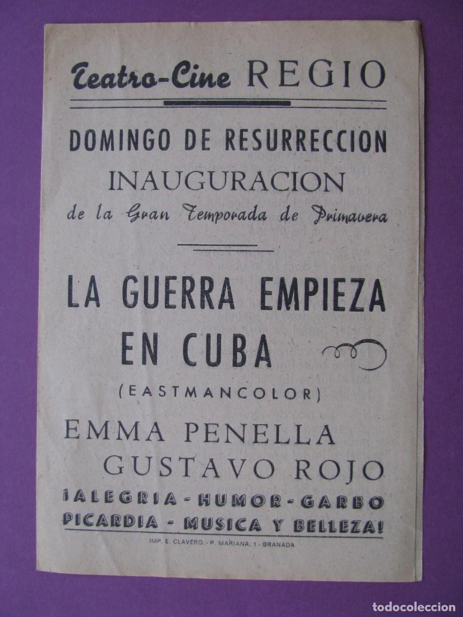 Cine: FOLLETO DE MANO, CANCIONERO DE LA PELICULA LA GUERRA EMPIEZA EN CUBA. TEATRO CINE REGIO. GRANADA.