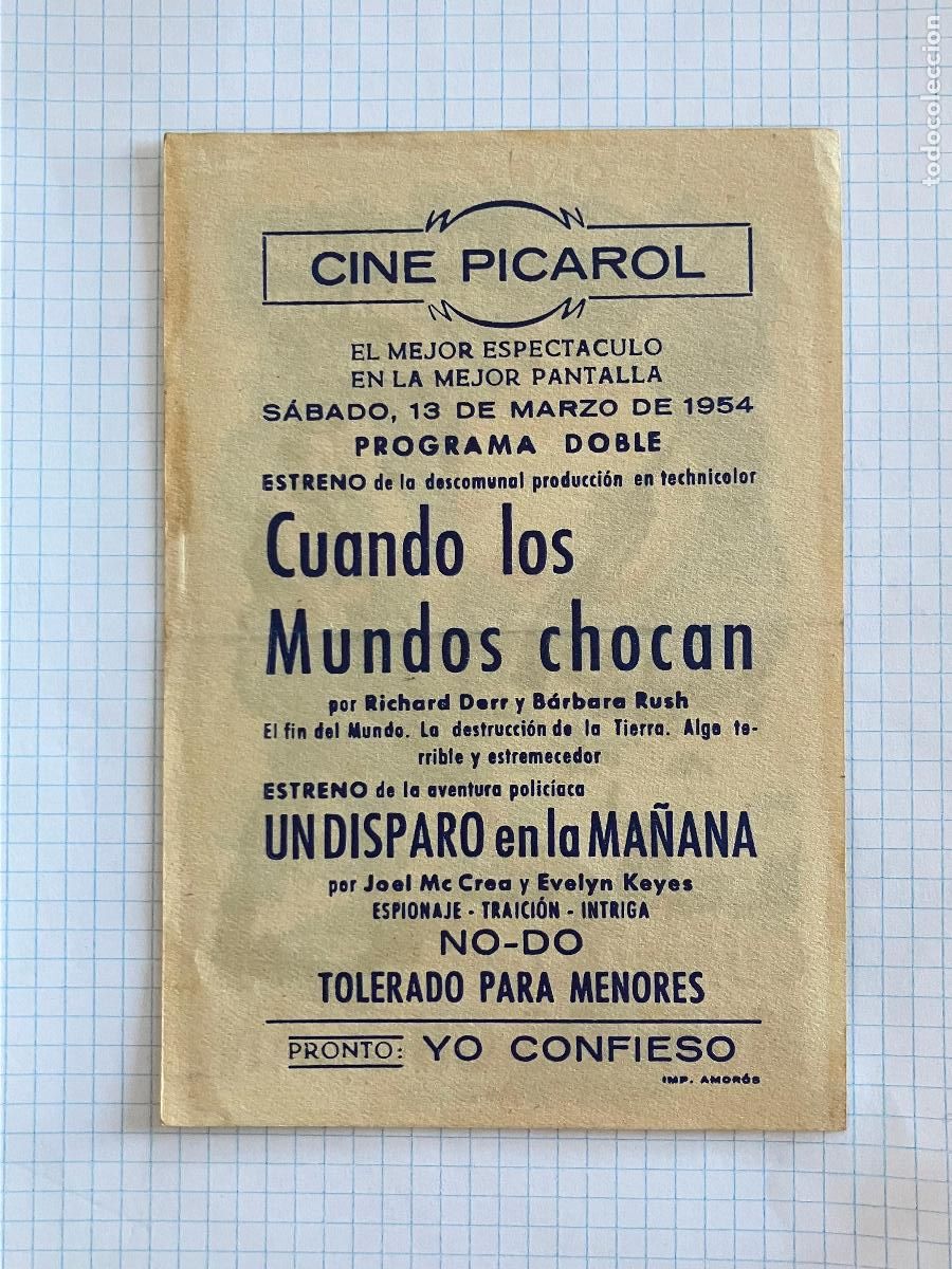 Cine: Cuando los mundos chocan - Programa de cine Badalona C/P 1954 - Foto 2