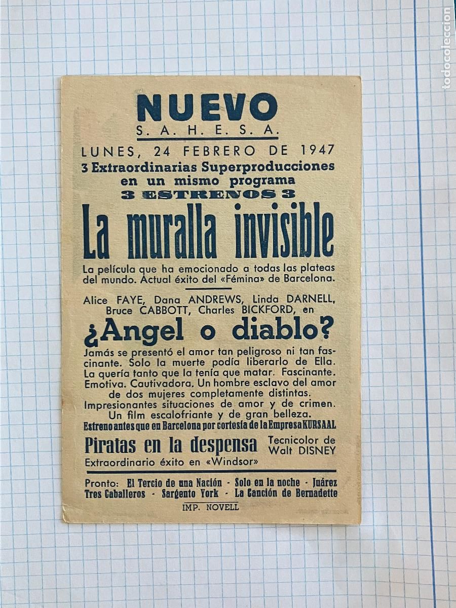 Cine: La muralla invisible - Programa de cine Badalona C/P 1947 - Foto 2
