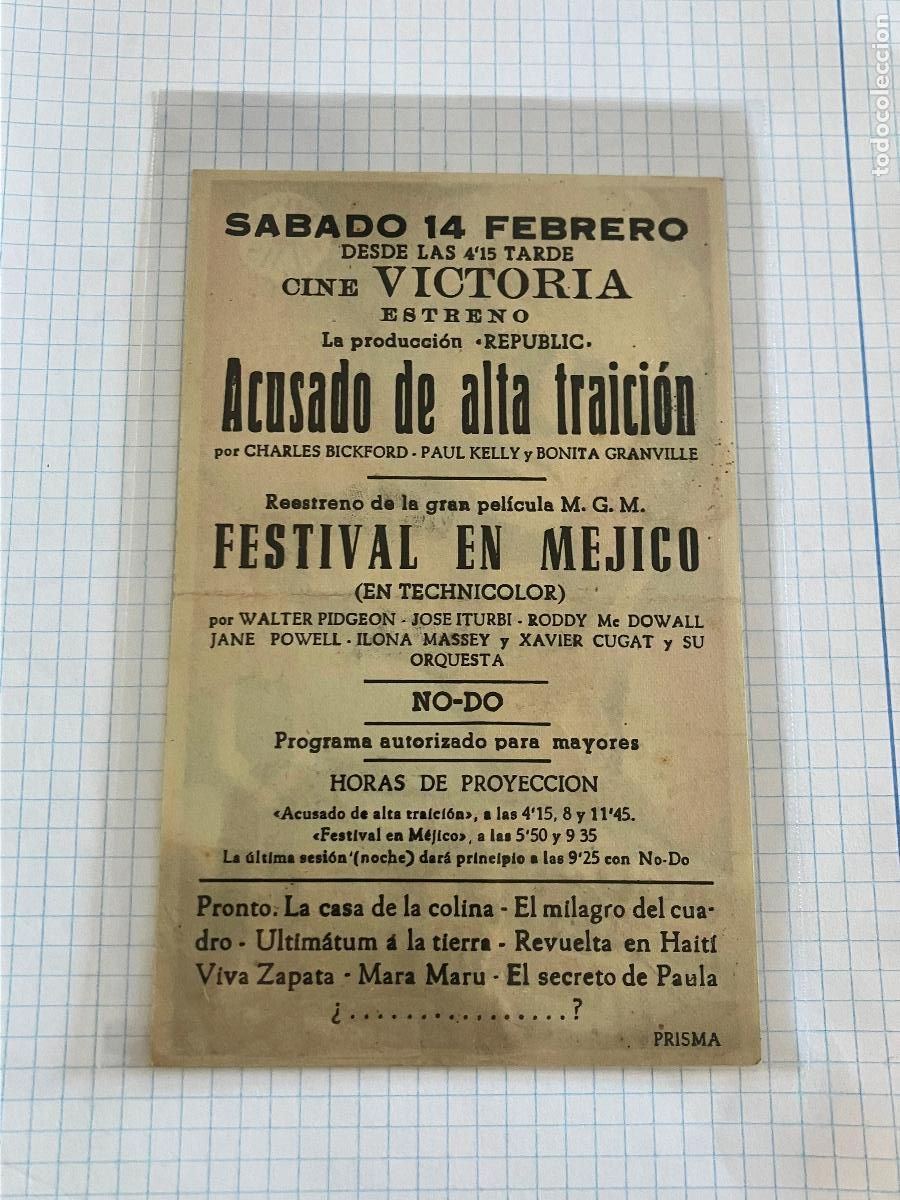 Cine: Acusado de alta traici&oacute;n - Programa de cine Badalona C/P 1951 - Foto 2