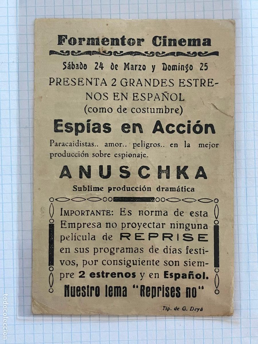Cine: Espias en acci&oacute;n - Programa de cine Dei&agrave; Mallorca C/P 1944 - Foto 2