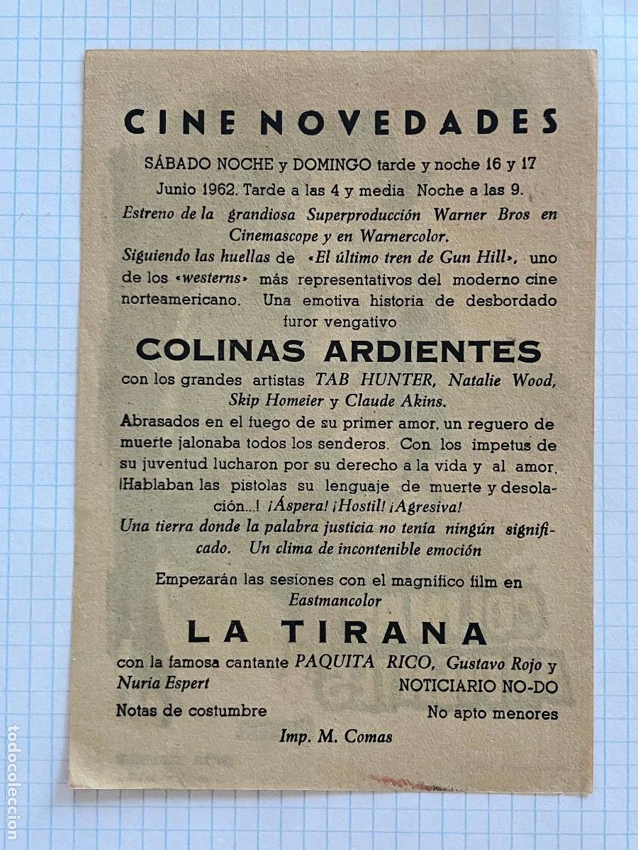 Cine: Colinas ardientes - Programa de cine Barcelona C/P 1962 - Foto 2