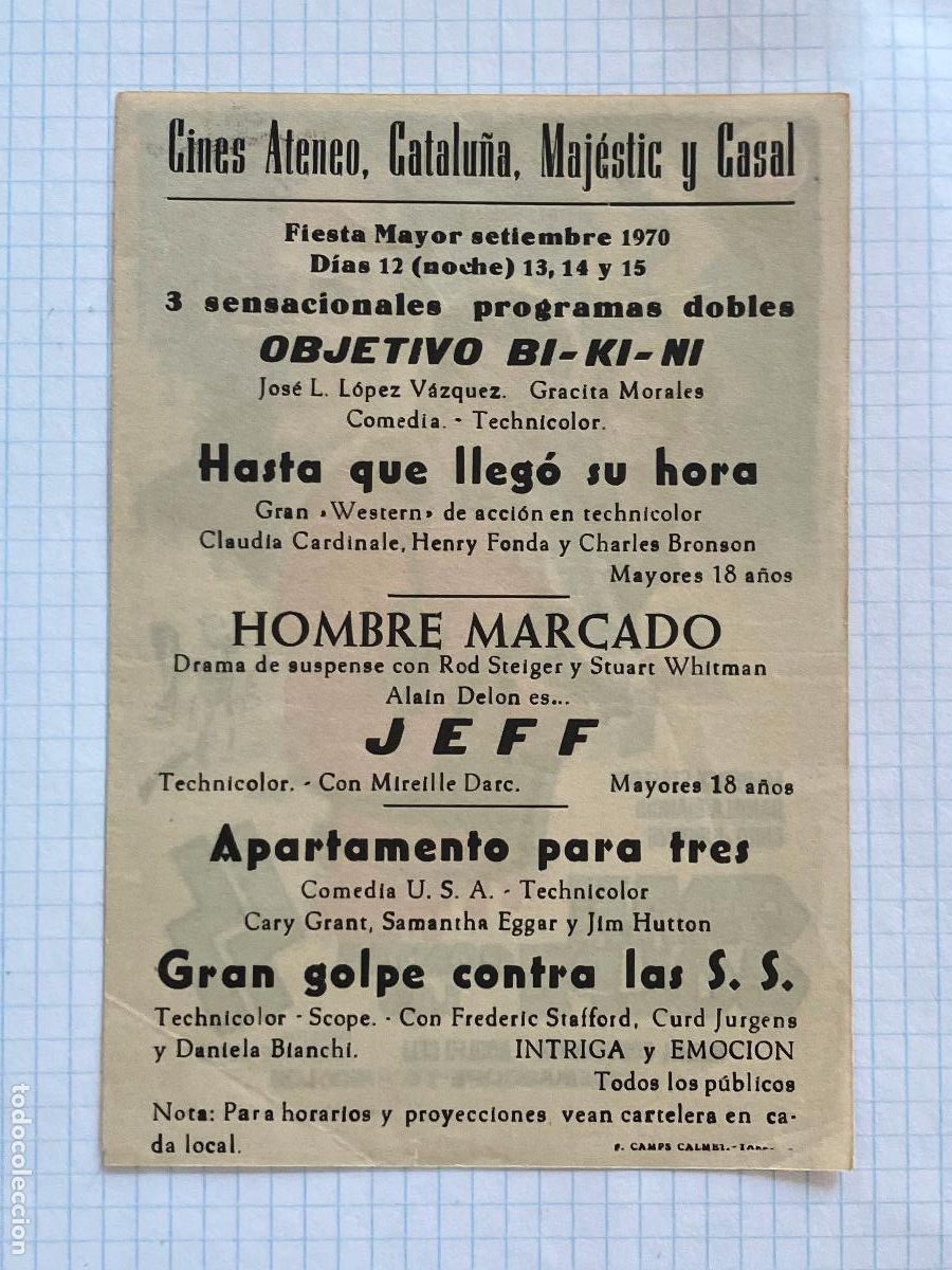 Cine: Gran golpe contra las SS - Programa de cine C/P T&agrave;rrega 1970 - Foto 2