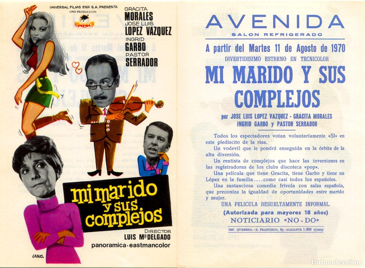 Cine: FOLLETO DE MANO ORIGINAL MI MARIDO Y SUS COMPLEJOS CINEAVENIDA 1970 ALICANTE