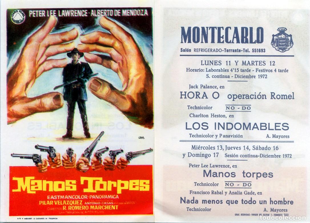 Cine: FOLLETO DE MANO ORIGINAL MANOS TORPES PETER LEE LAWRENCE CINE MONTECARLO VALENCIA